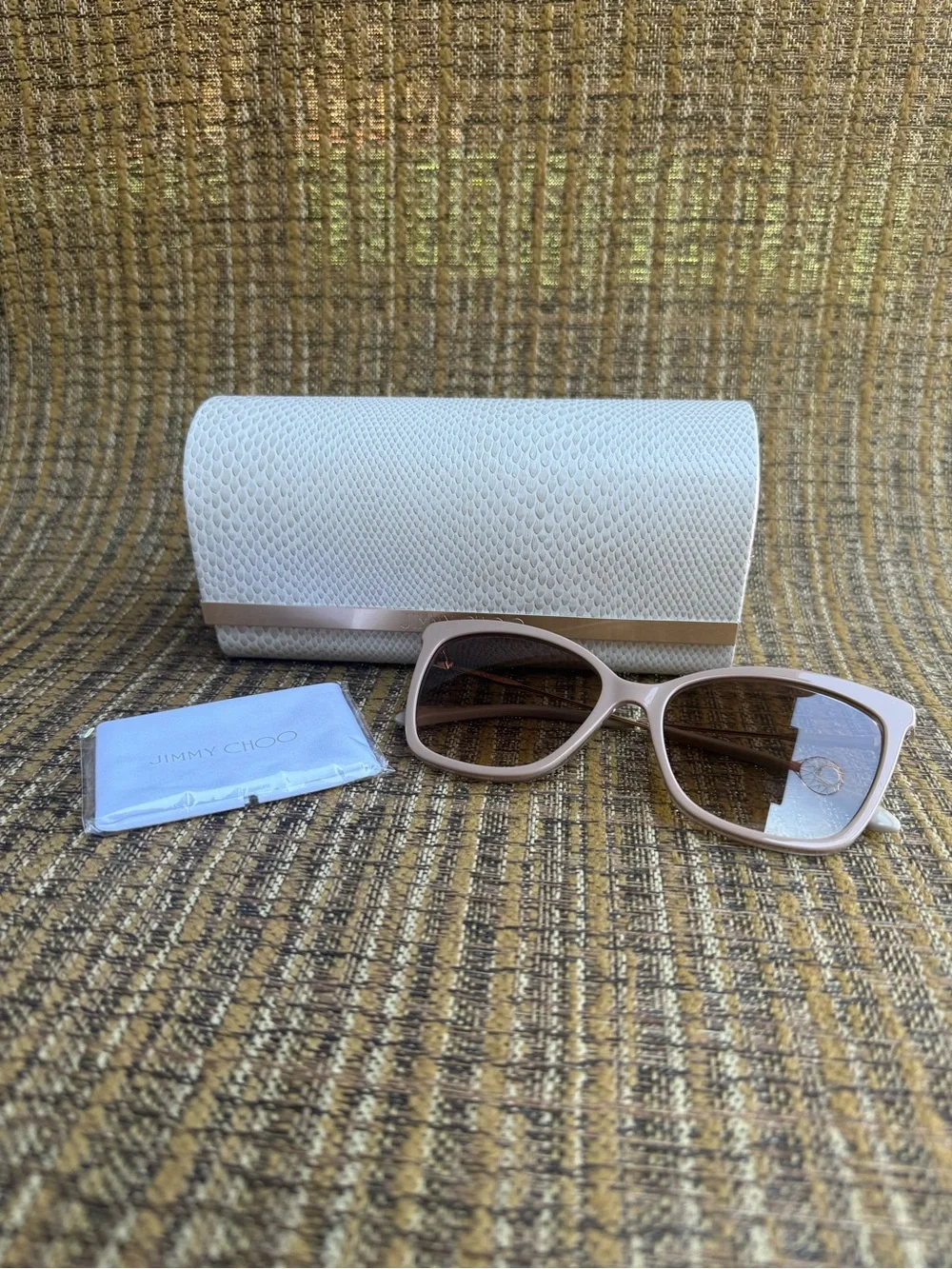 Jimmy Choo Cream Cat-Eye Sunglasses with Brown Gradient Lenses